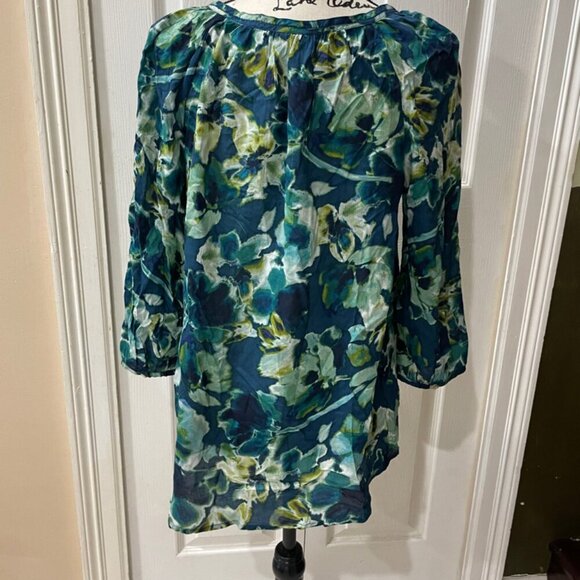New water floral boho puff sleeves aqua Rayon blouse St. John’s Bay - Picture 12 of 14